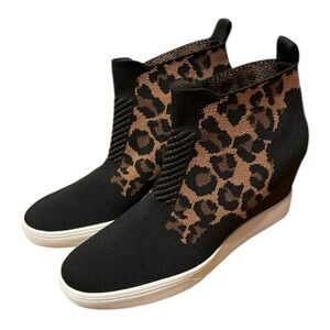 MIA Leopard Knit Wedge Ankle Bootie Slip On Women’s Size 9 Brown / Black NWOT